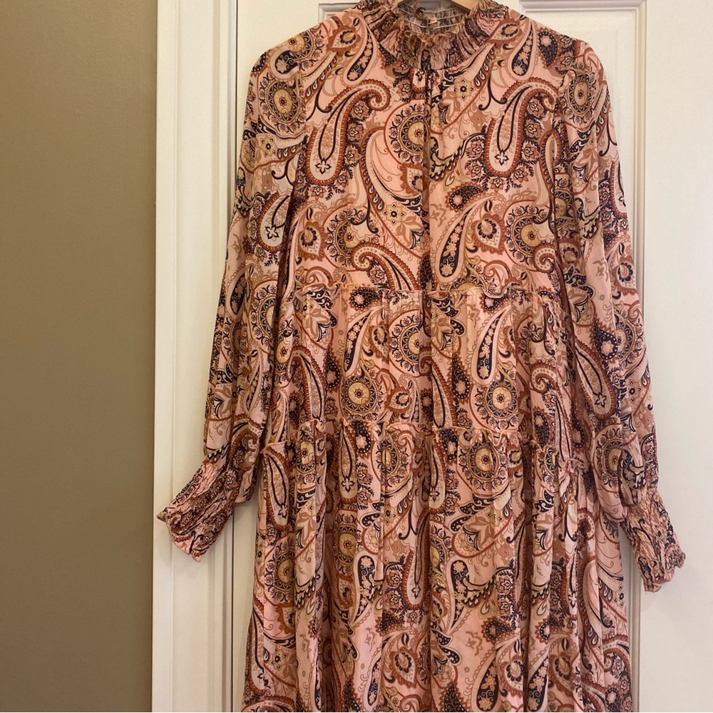 Anthropologie Cady Tiered Paisley Printed Tunic Dress Size Smocked